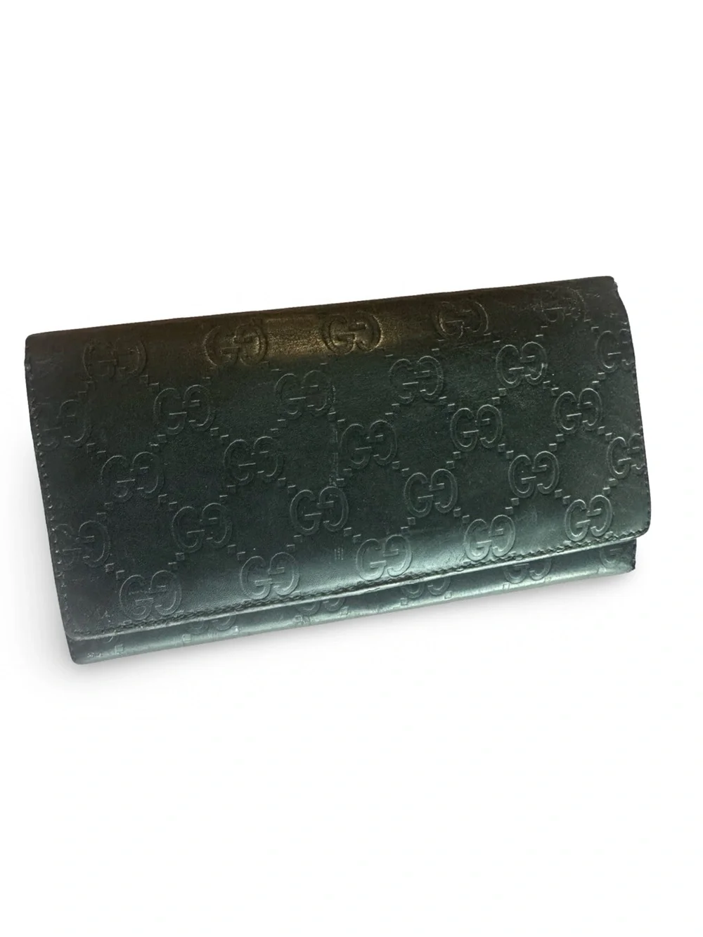 Authentic Gucci Black Guccissima Leather Continental Long Flap Wallet